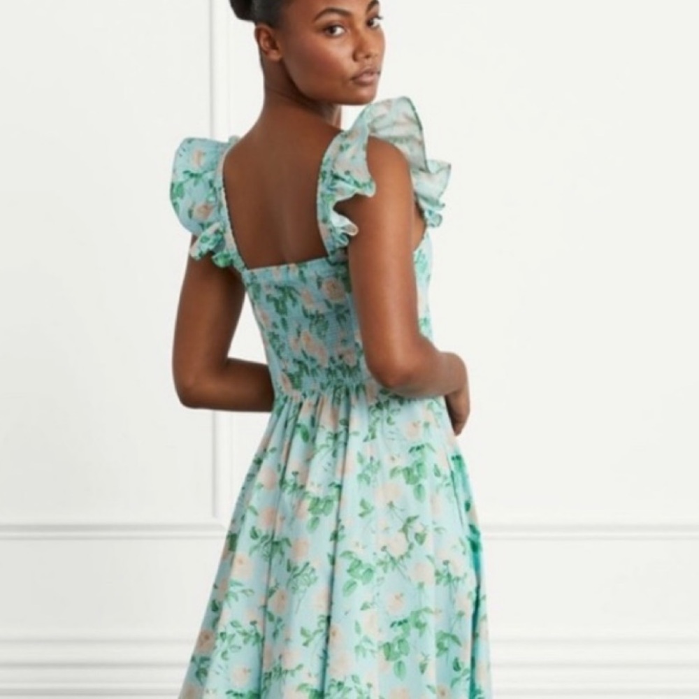 Hill House Elizabeth Mini Nap Dress in Blue Roses Cotton XS - Picture 3 of 6
